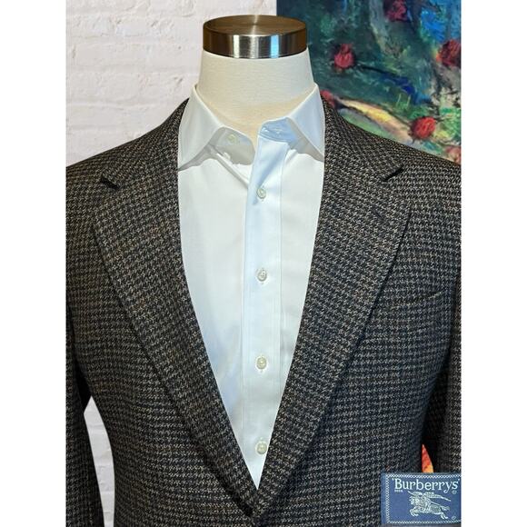 Vintage Burberry Mens 42R Brown Burgundy Tweed Houndstooth Blazer Sport Jacket - Picture 3 of 15